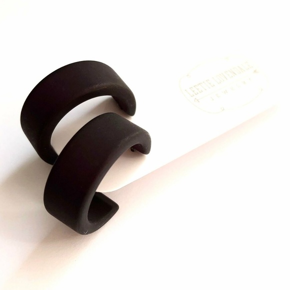 Black Frosted Wide Classic Hoop Earrings - Picture 7 of 8